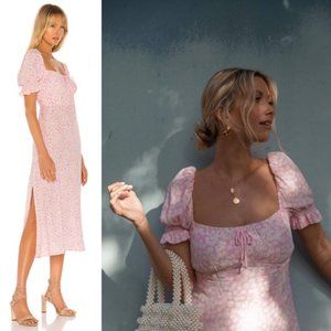 evelyn midi dress faithfull FAITHFULL Evelyn Midi Dress in Dusty Floral Pink